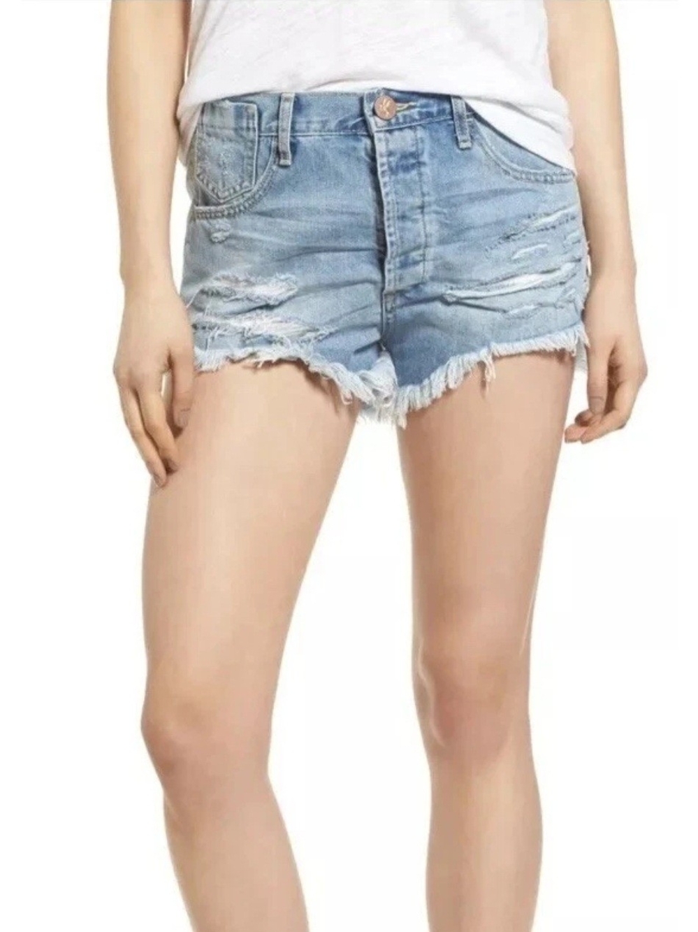 One Teaspoon Le Wolves Frayed Hem Distressed Buckle Denim Short Size 29